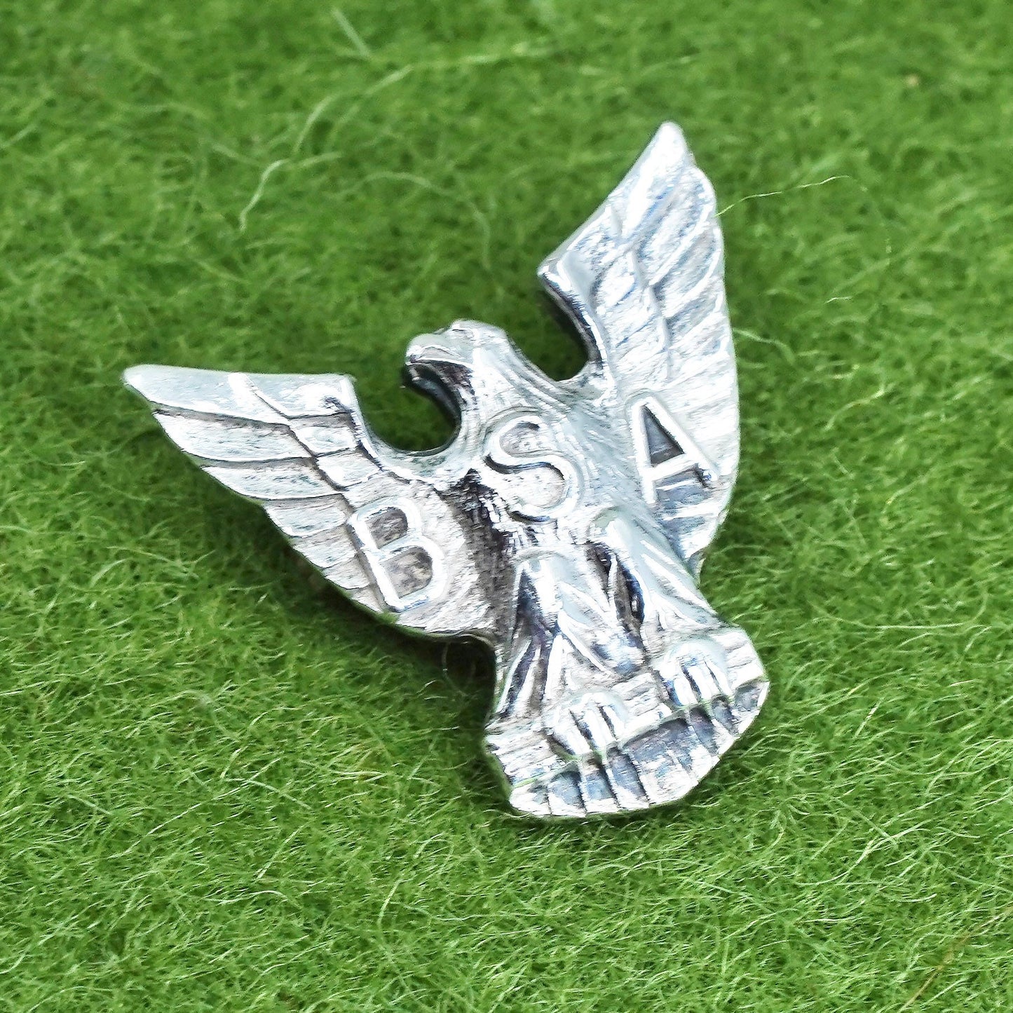 Vintage sterling silver handmade brooch, 925 bird Eagle head pin embossed BSA