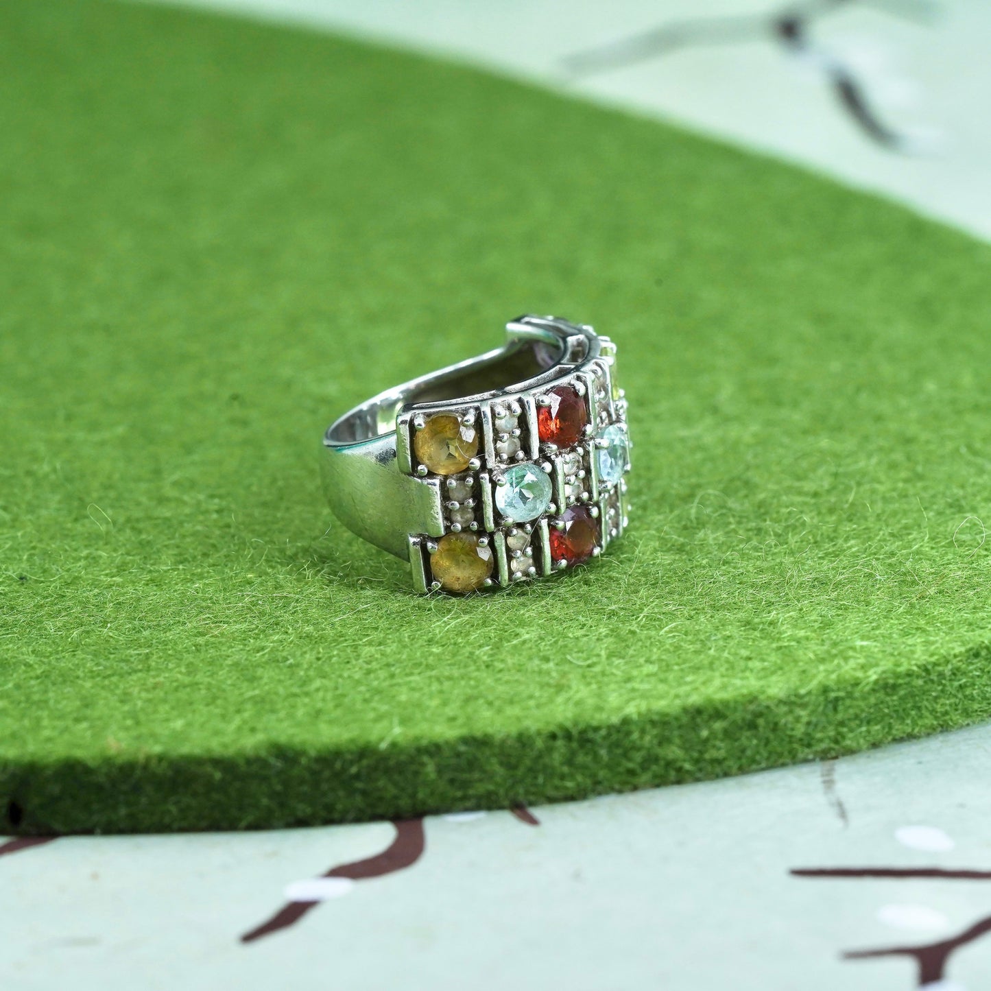 Size 5, sterling silver 925 ring topaz citrine peridot ruby amethyst diamond