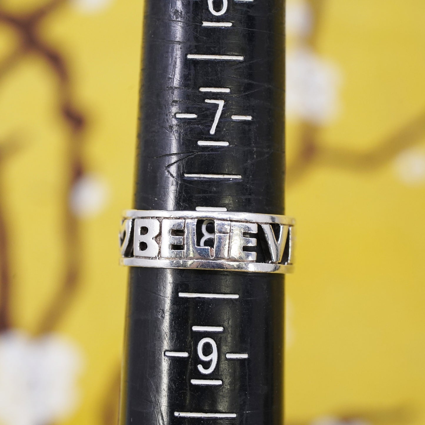 Size 8, vintage Sterling silver prayer ring, 925 band engraved "believe"