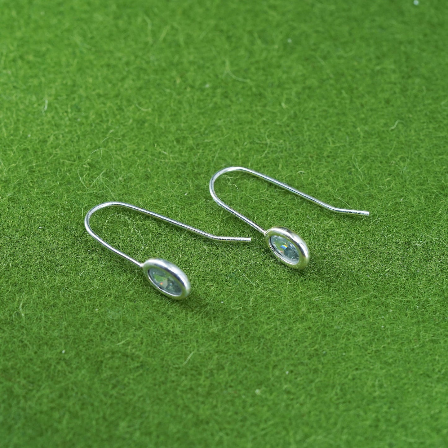 Vintage Sterling 925 silver handmade earrings with oval CZ