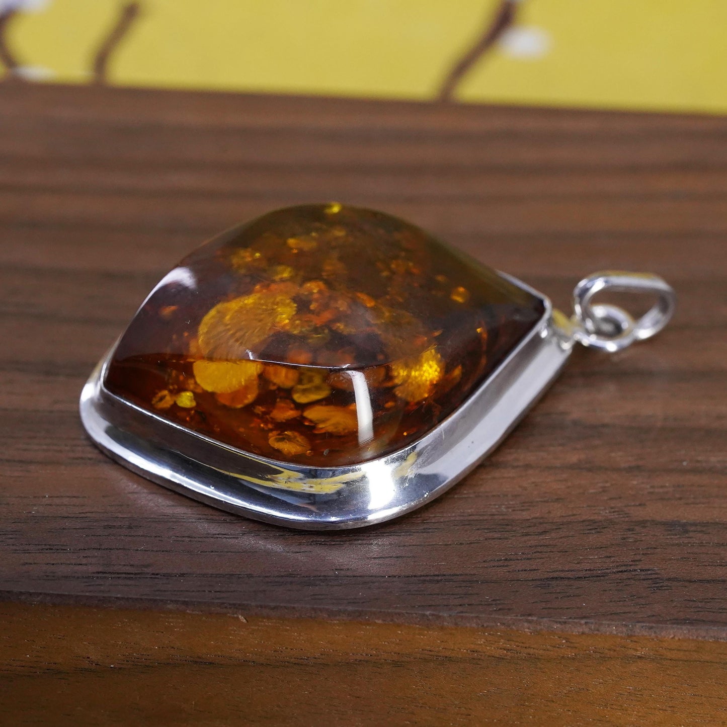 Vintage Sterling 925 silver handmade pendant with amber