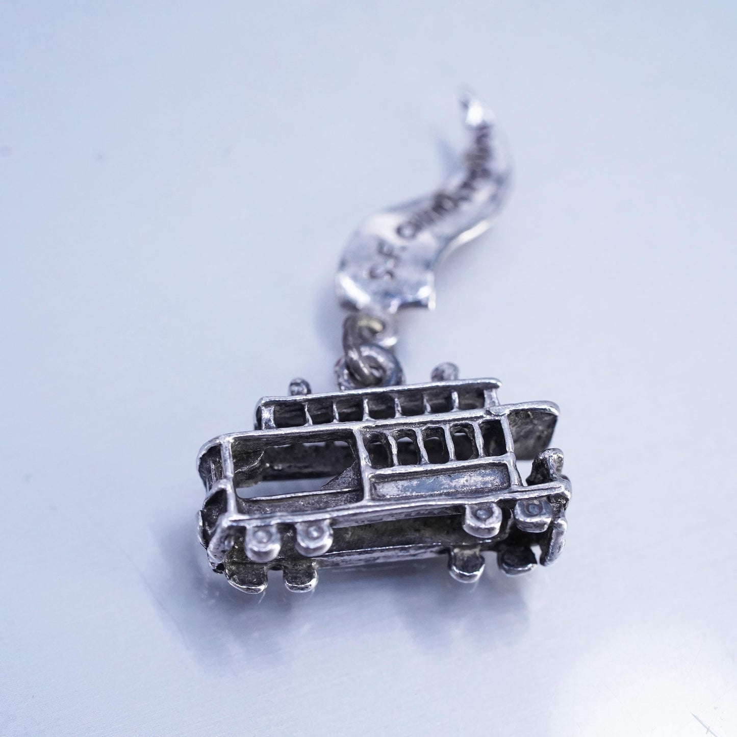 Antique Sterling silver 925 cable transport car charm pendant with SF Chinatown