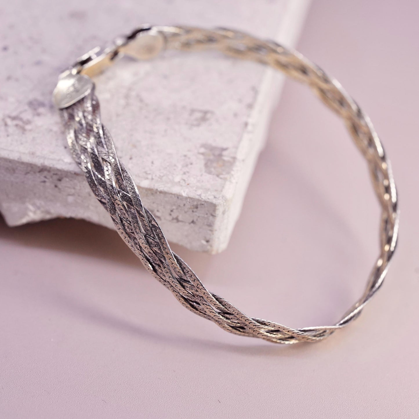 7.5", gold plated Sterling silver bracelet, 925 woven braided herringbone chain