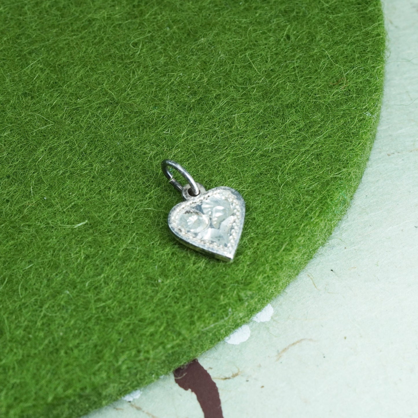 Vintage Sterling silver handmade pendant, textured 925 heart tiny charm