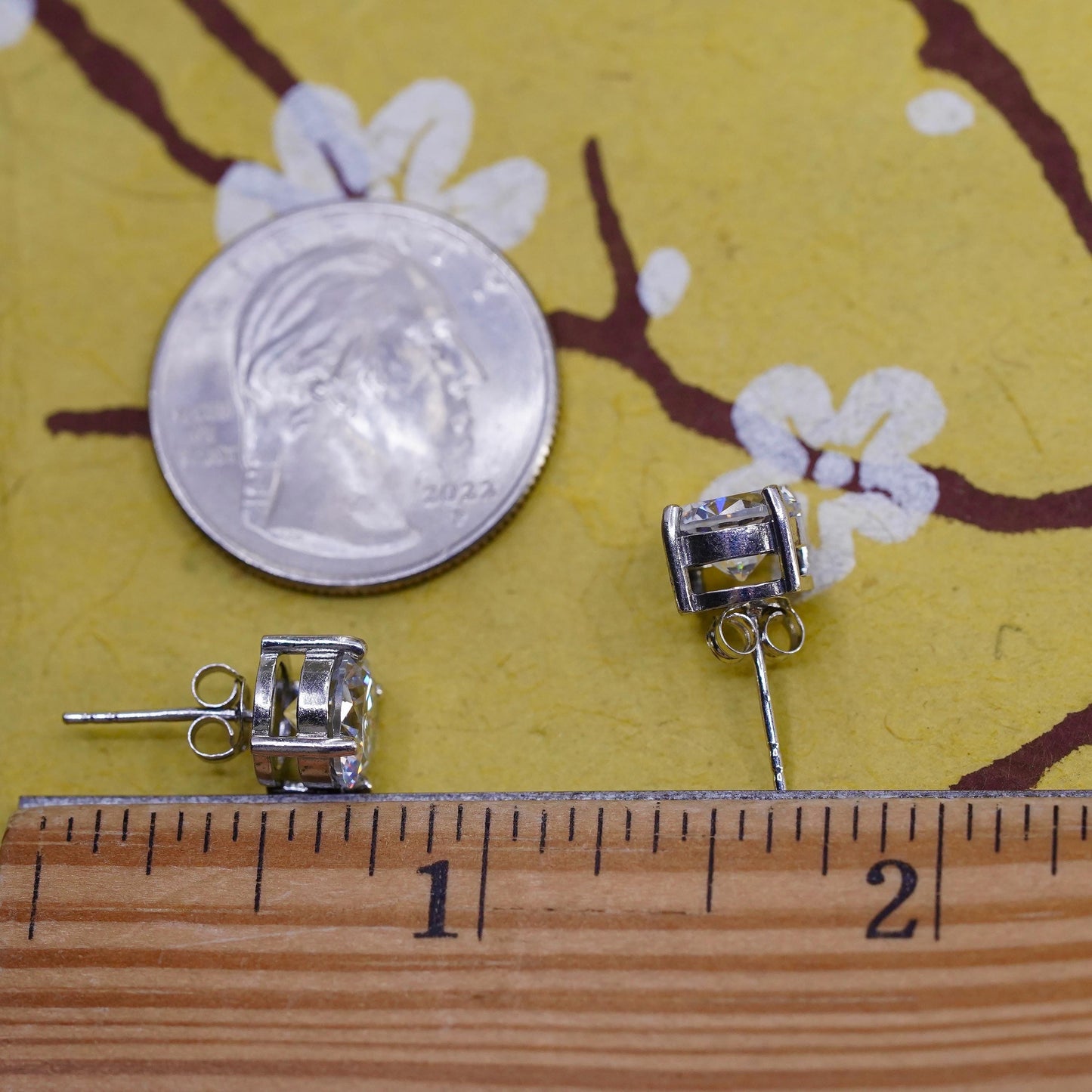 8mm, vintage Sterling 925 silver studs, clear cz earrings