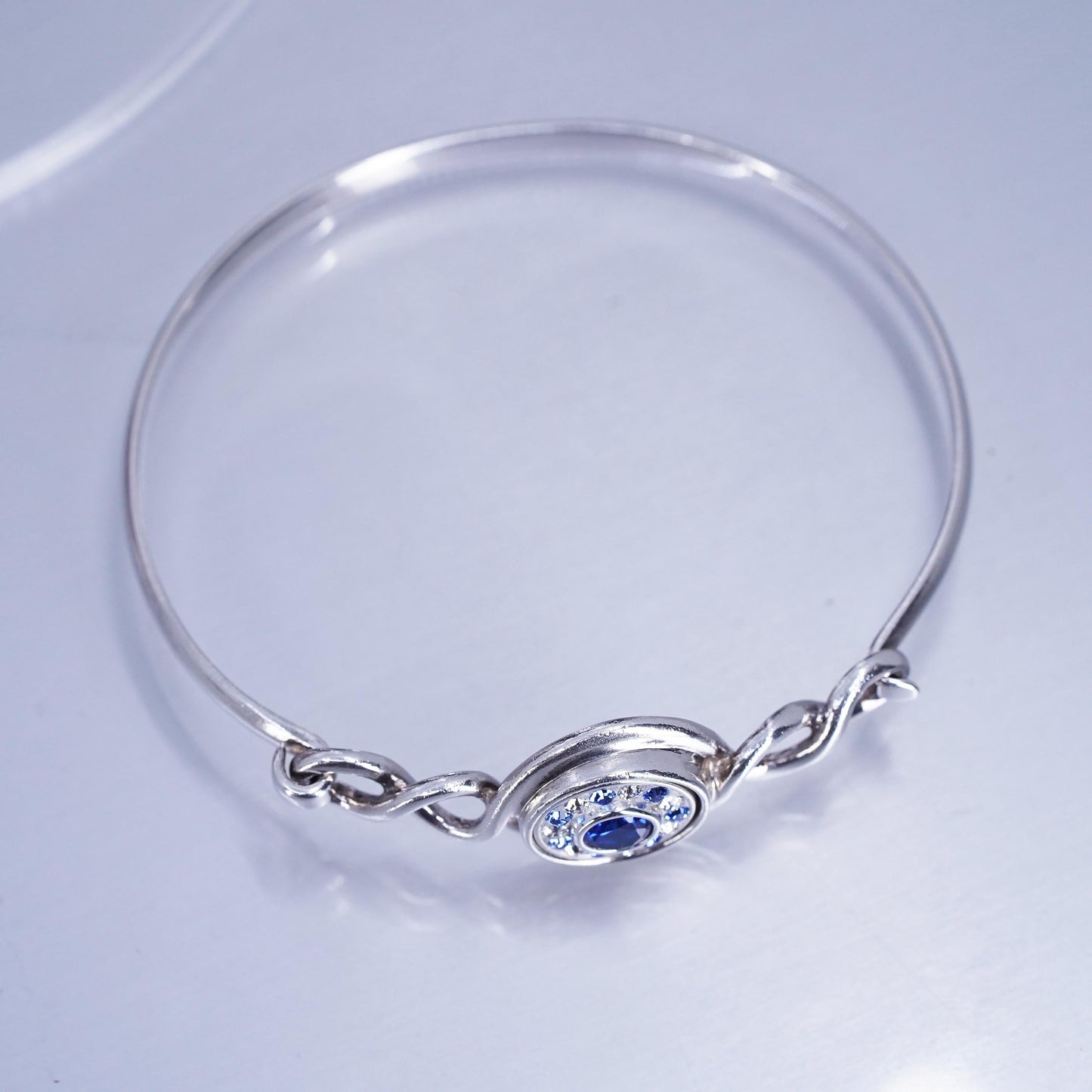 7”, Sterling 925 silver bracelet, hinged interchangeable bangle crystal inlay