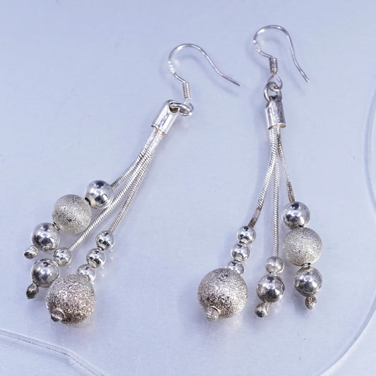Vintage Sterling 925 silver snake chain fringe beads earrings