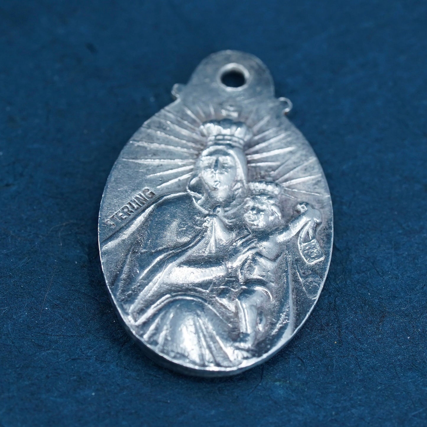 Vintage Sterling silver handmade pendant, 925 relief Jesus Virgin Mary charm