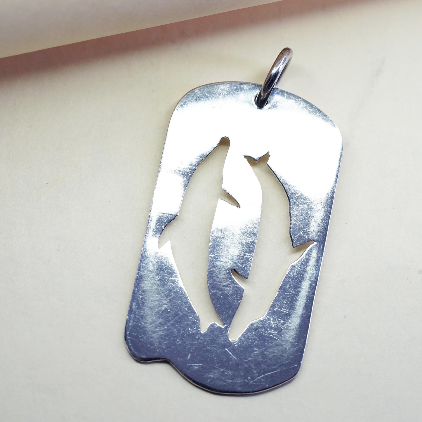 Vintage sterling silver double dolphin pendant, 925 handmade charm