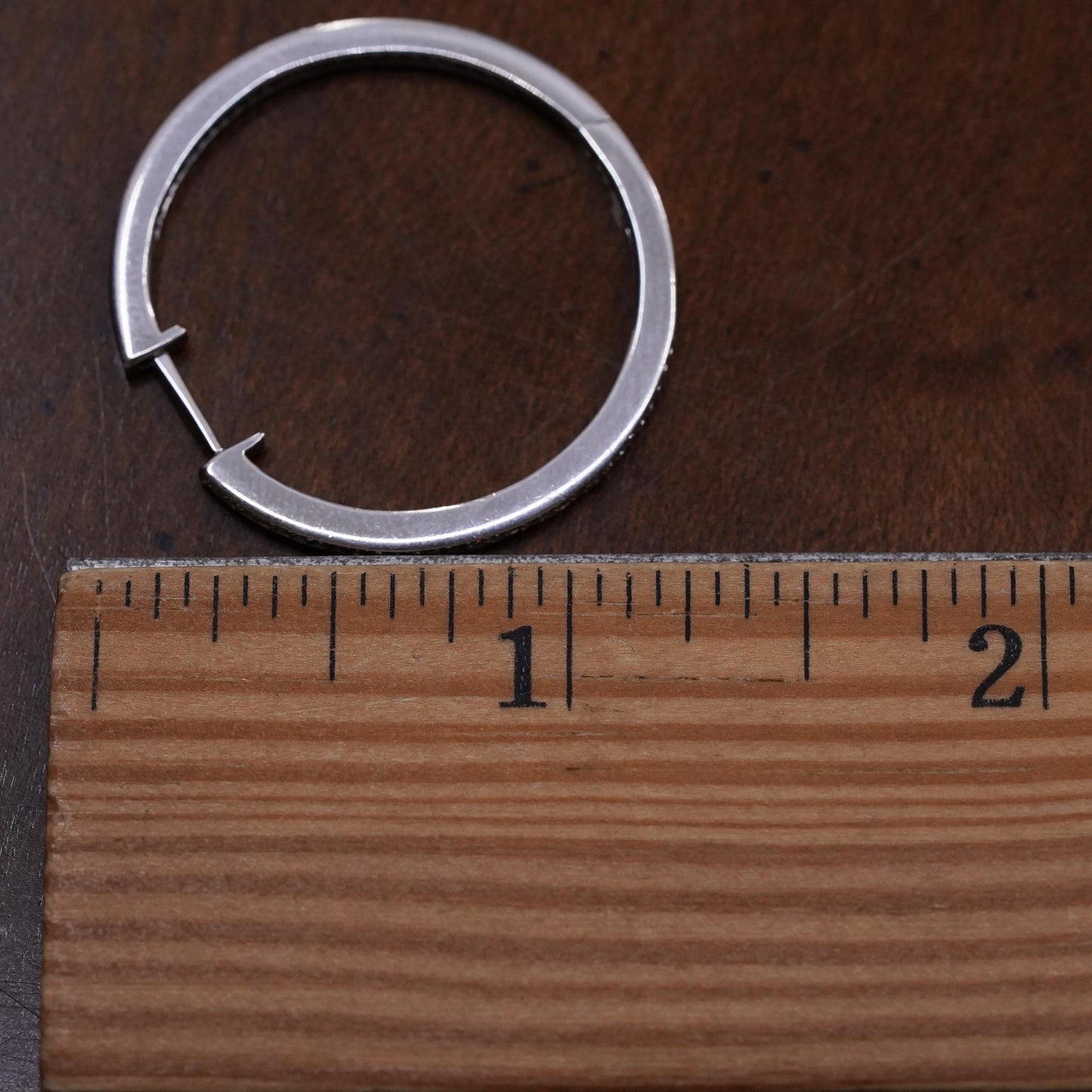 1.25", Vintage sterling silver loop single earring, hoop with cluster diamonds