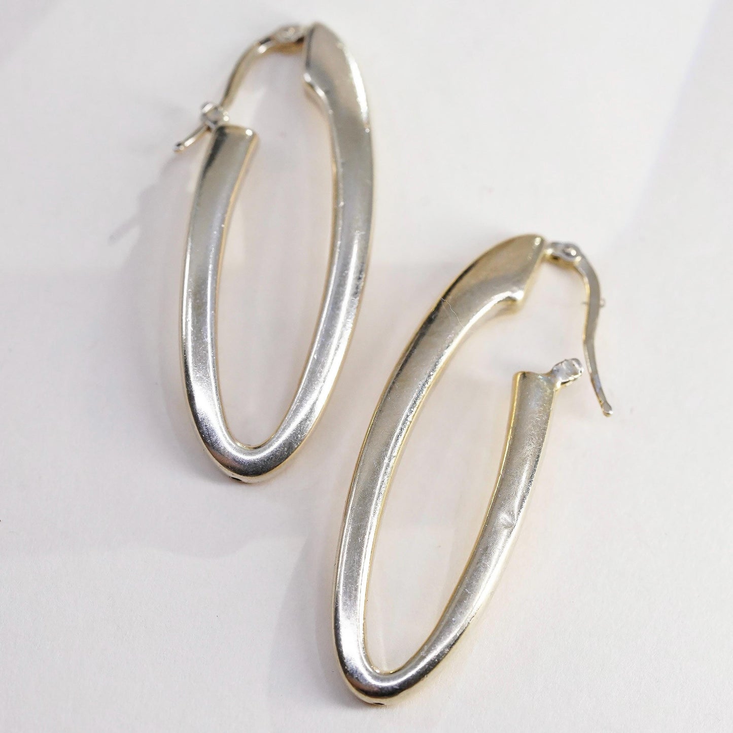 1.75”, VTG vermeil gold over sterling silver loop earrings, 925 long oval hoops