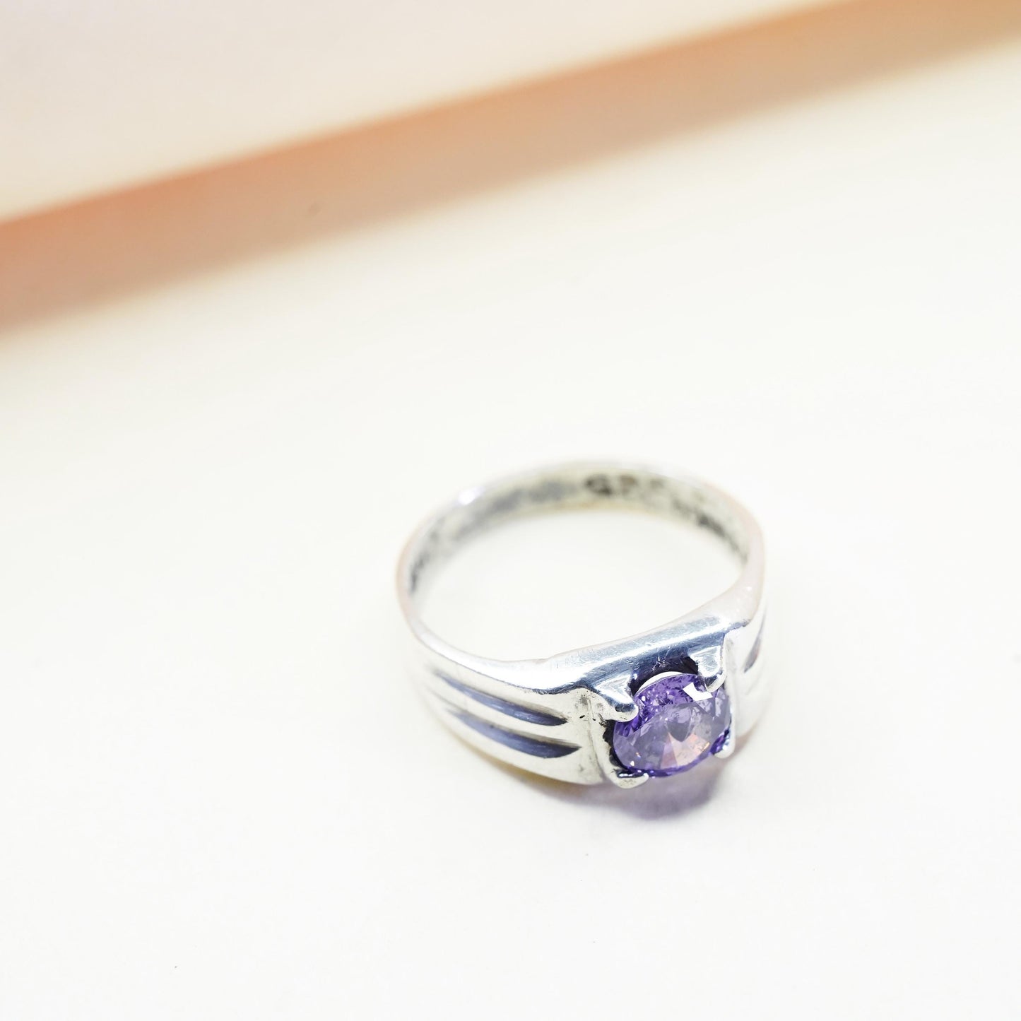 Size 6.5, Vintage Mexican sterling 925 silver handmade ring with amethyst, ring