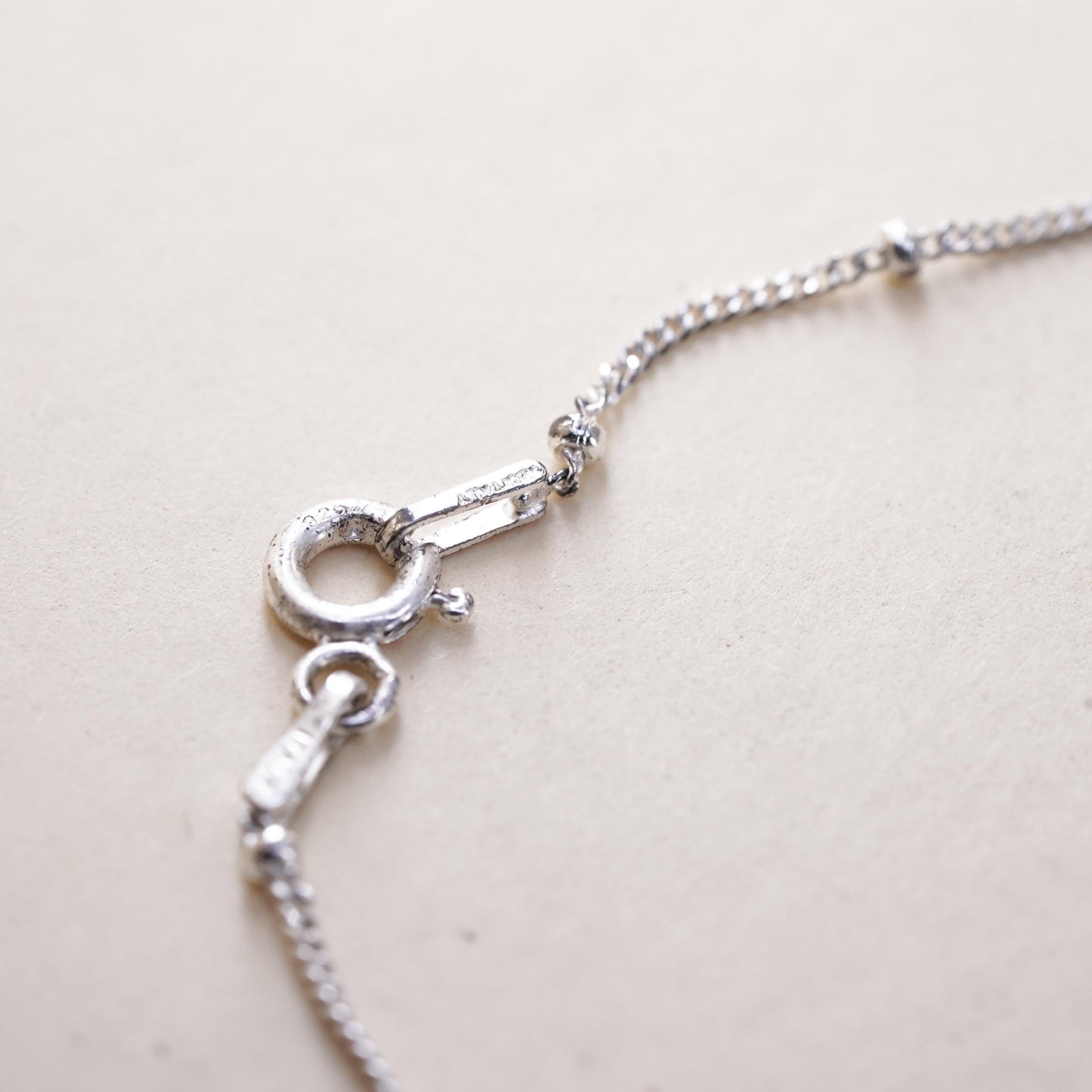 7.25” 1mm, Vintage Italian sterling silver bracelet, 925 curb chain with beads