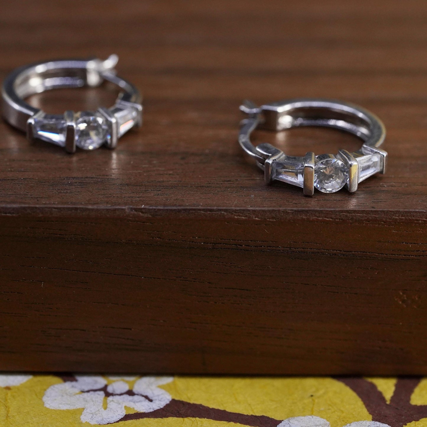 0.5", vintage Sterling silver handmade earrings, 925 hoops with Cz