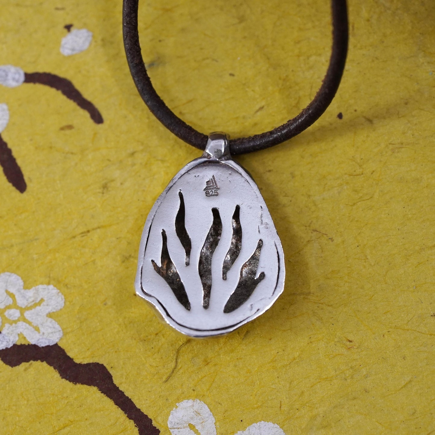 16”, Silpada leather necklace, brown leather choker with 925 teardrop pendant