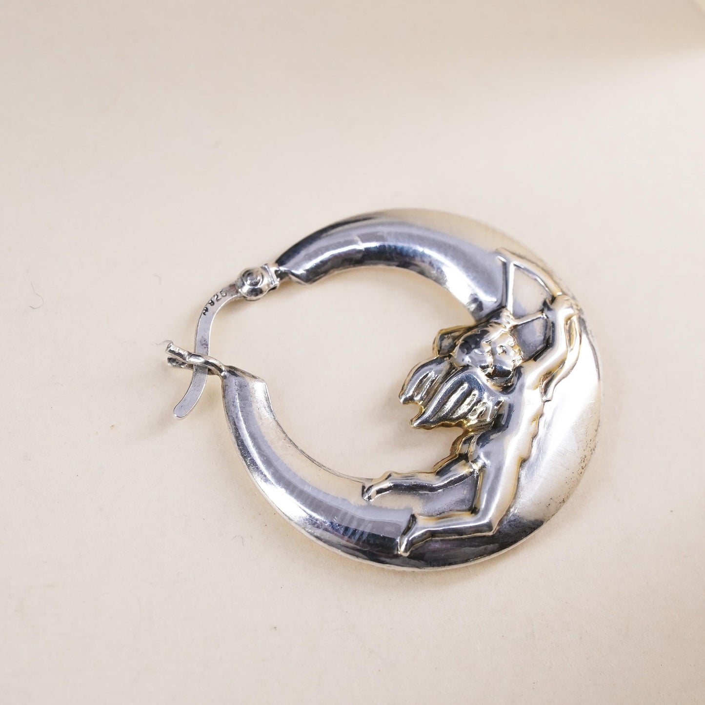 1”, Vintage Sterling silver handmade single 1 earring, 925 angel 925 hoops
