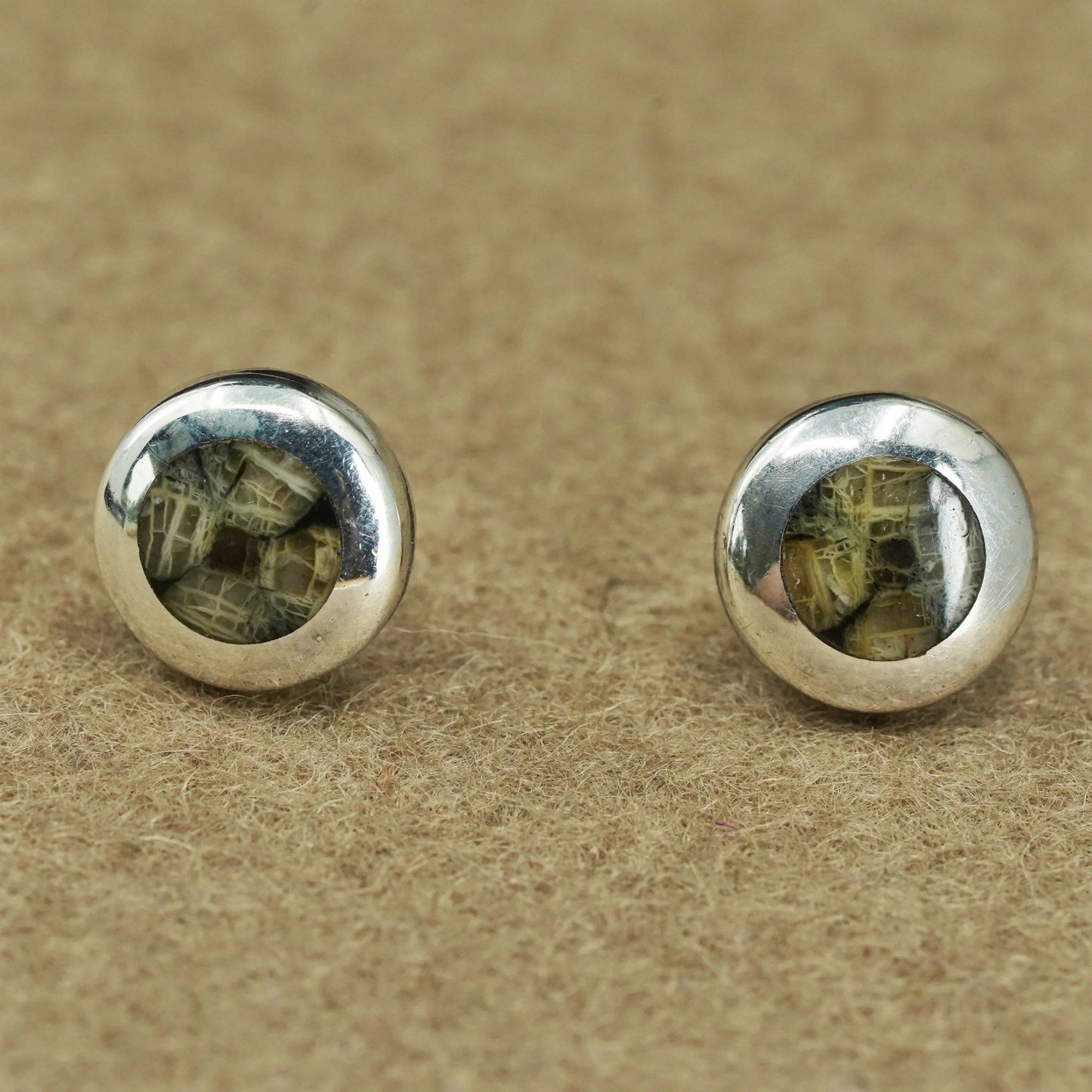 Vintage Sterling 950 silver handmade earrings, studs with rutilated quartz