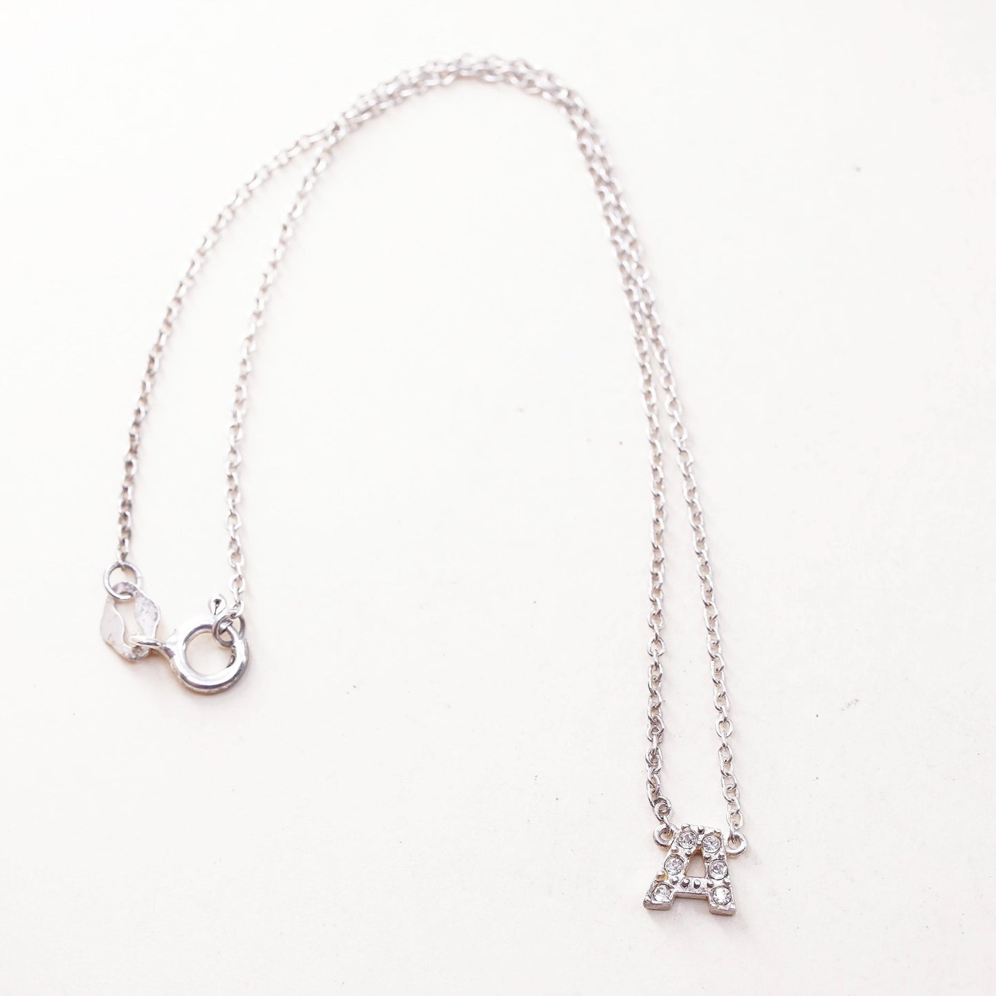 10”, Vintage sterling 925 silver bracelet, Italy circle chain cz Letter A charm