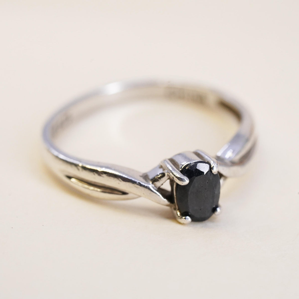 Size 7.25, vintage Sterling silver handmade ring, 925 band with sapphire