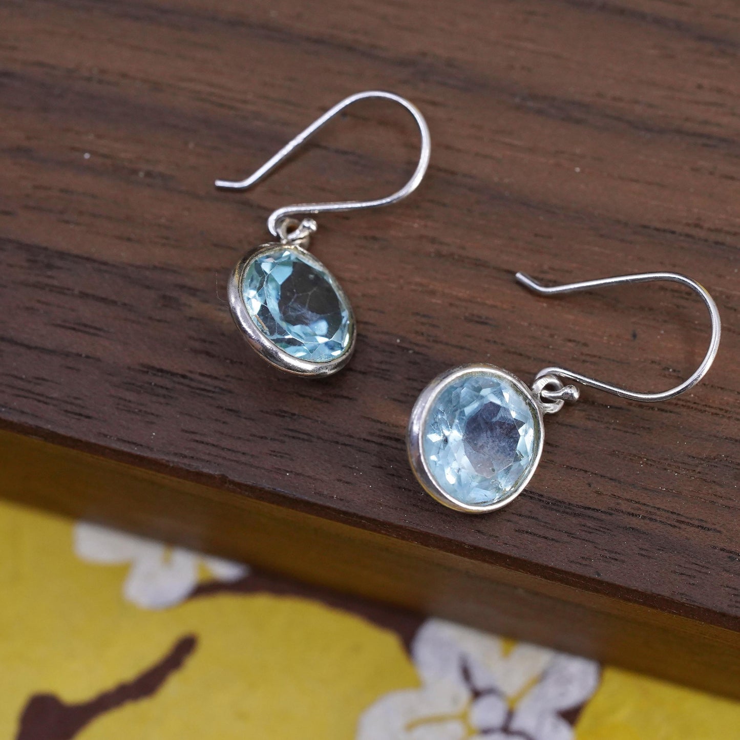Vintage Sterling 925 silver handmade earrings with oval blue crystal