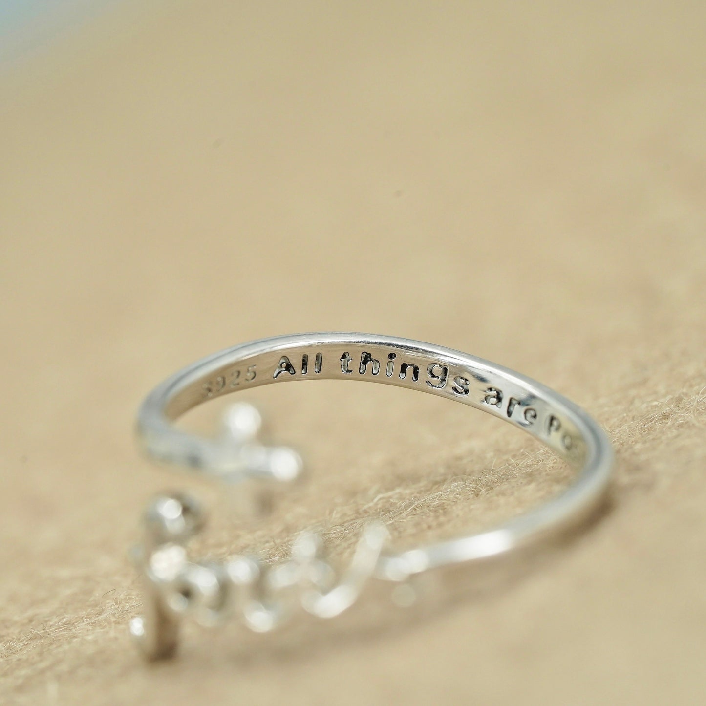 Size adjustable, vintage southwestern Sterling 925 silver ring band cross faith