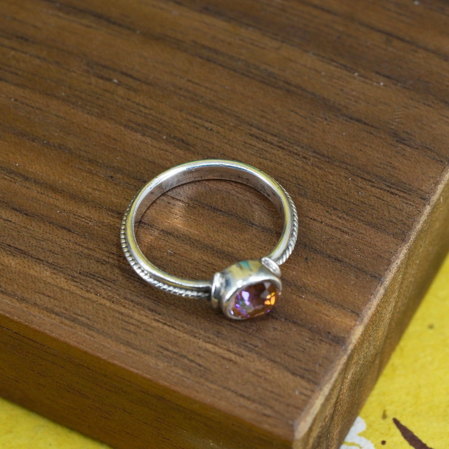 Size 6.25, vintage Sterling 925 silver handmade stackable ring w/ pink crystal