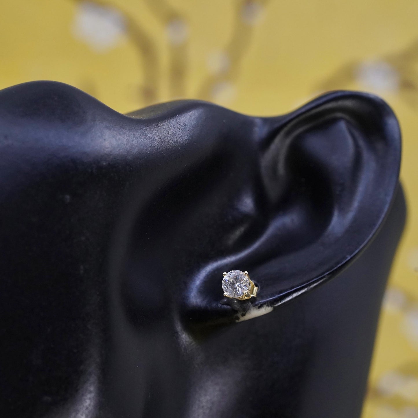 5mm, vermeil gold plated Sterling silver clear round crystal studs, cz earrings