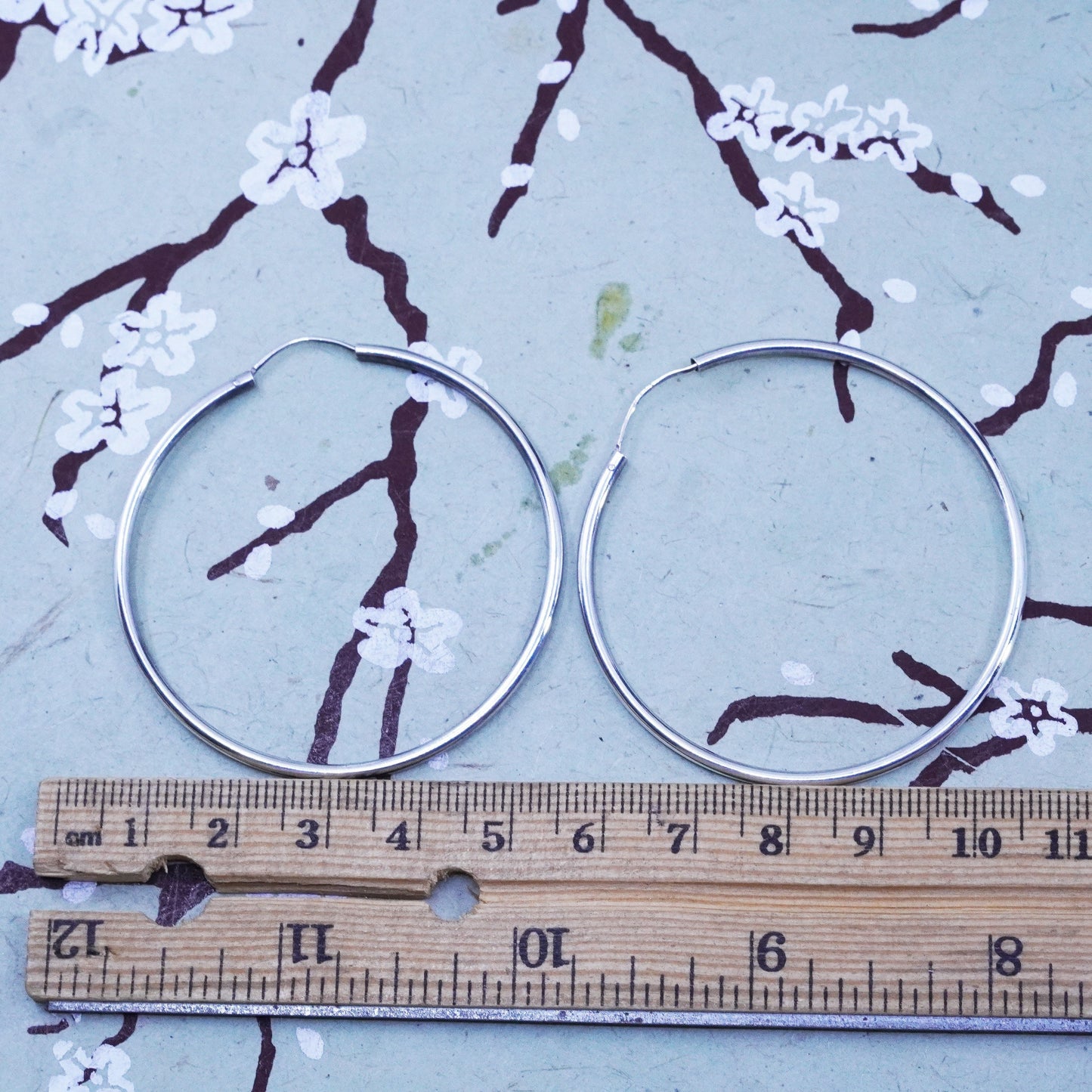 2” Vintage sterling silver loop earrings, fashion minimalist primitive hoops
