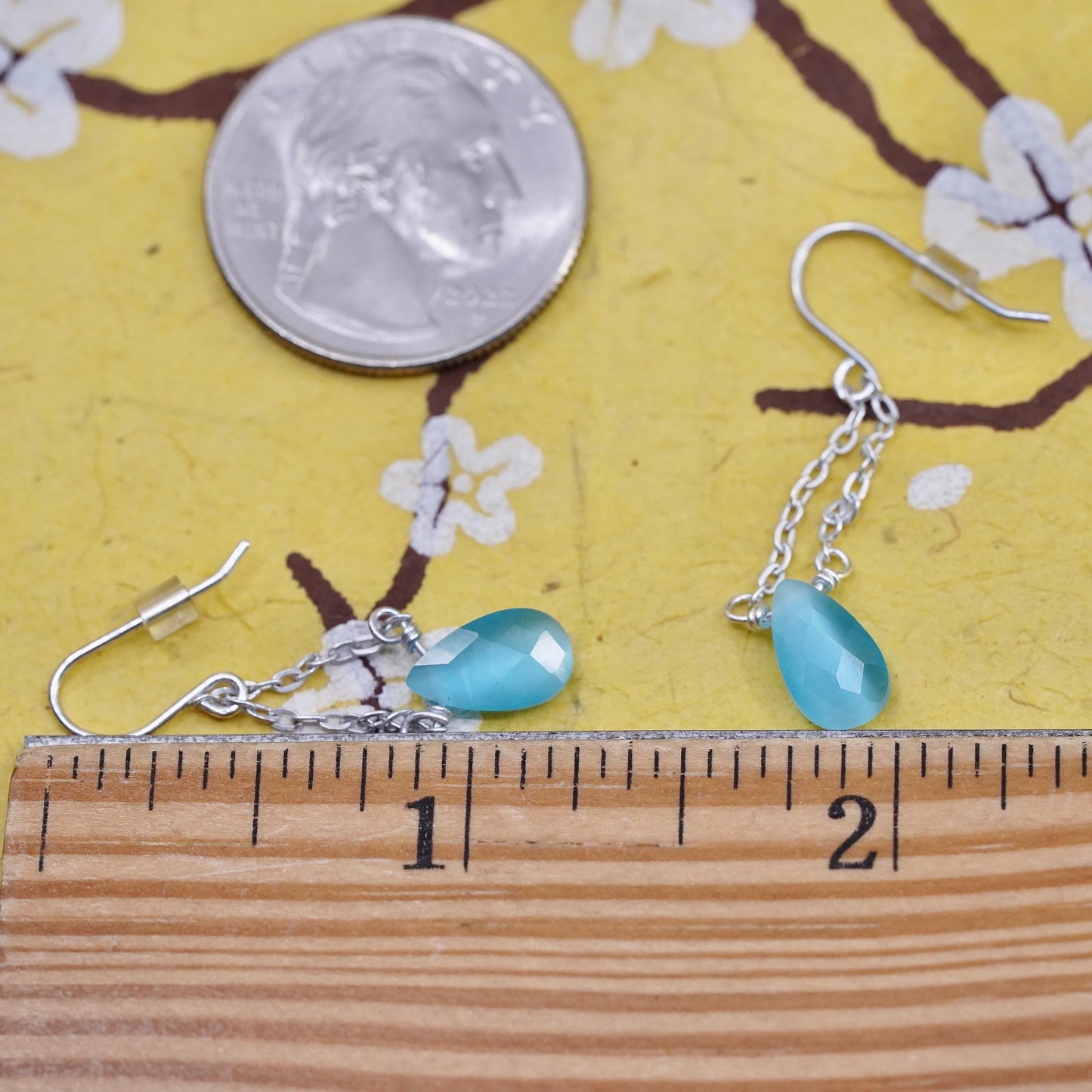 Vintage Sterling 925 silver handmade earrings with teardrop chalcedony