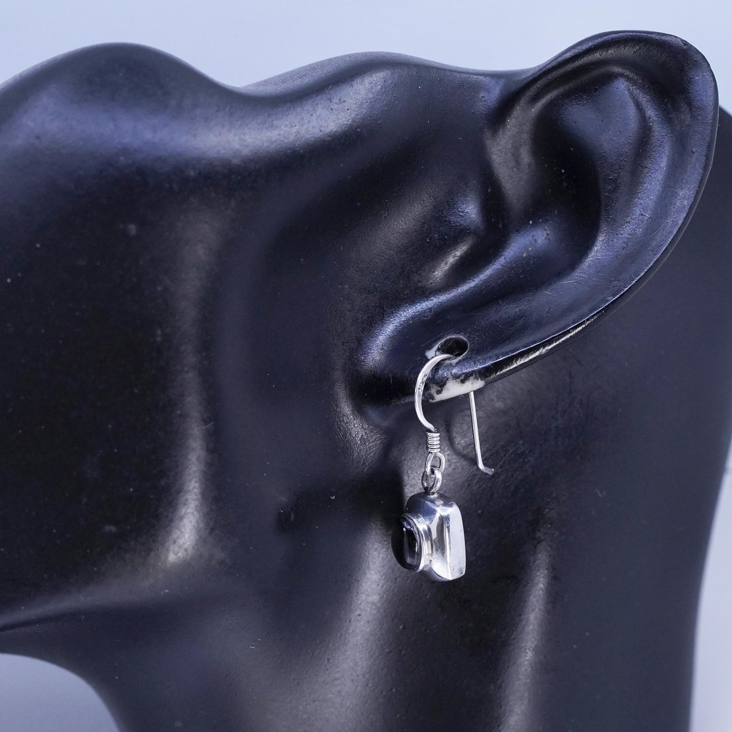 Vintage Sterling 925 silver handmade earrings with black onyx