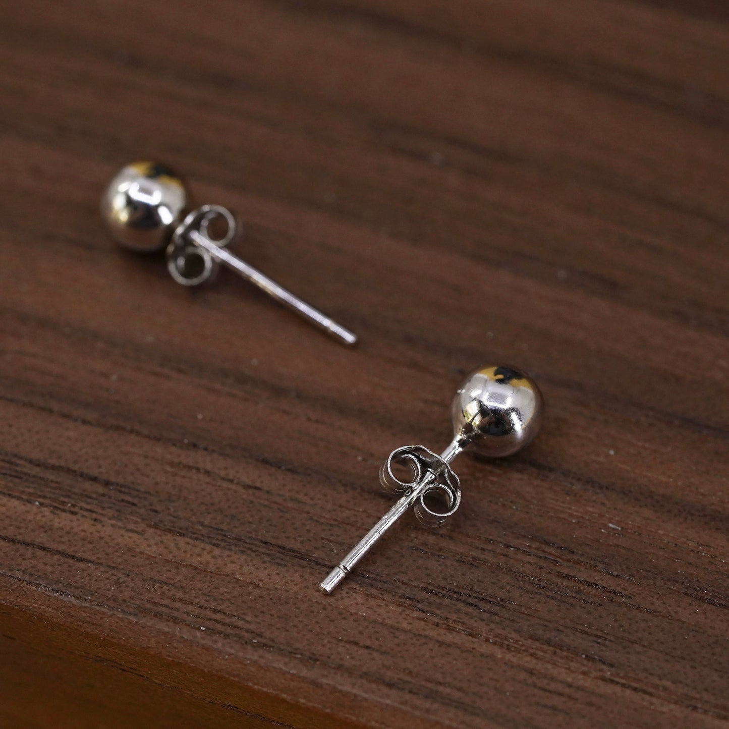 4mm, Vintage Sterling silver beads studs, 925 earrings