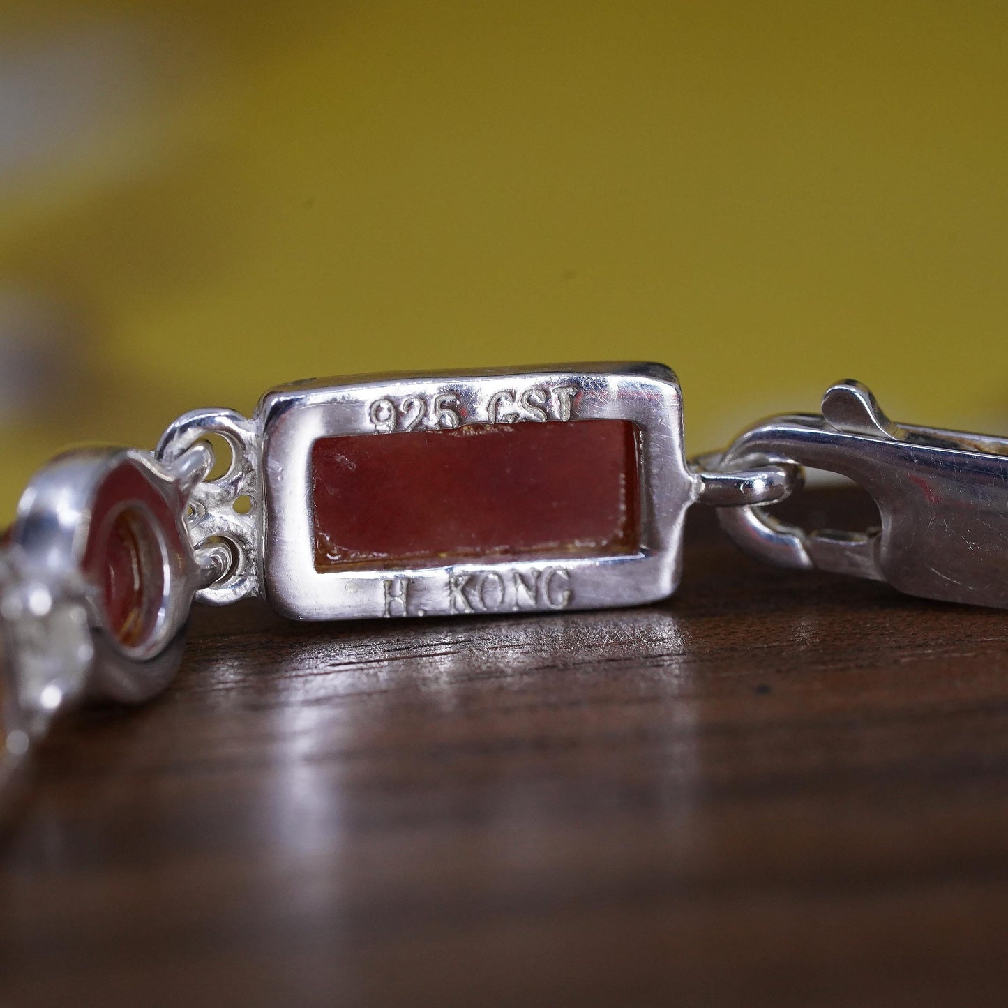 7.25”, Vintage HK sterling silver handmade bracelet, 925 tennis chain carnelian