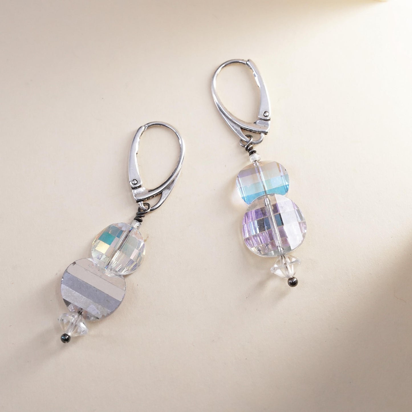 Vintage Sterling 925 silver earrings with crystal dangles and lever back hooks
