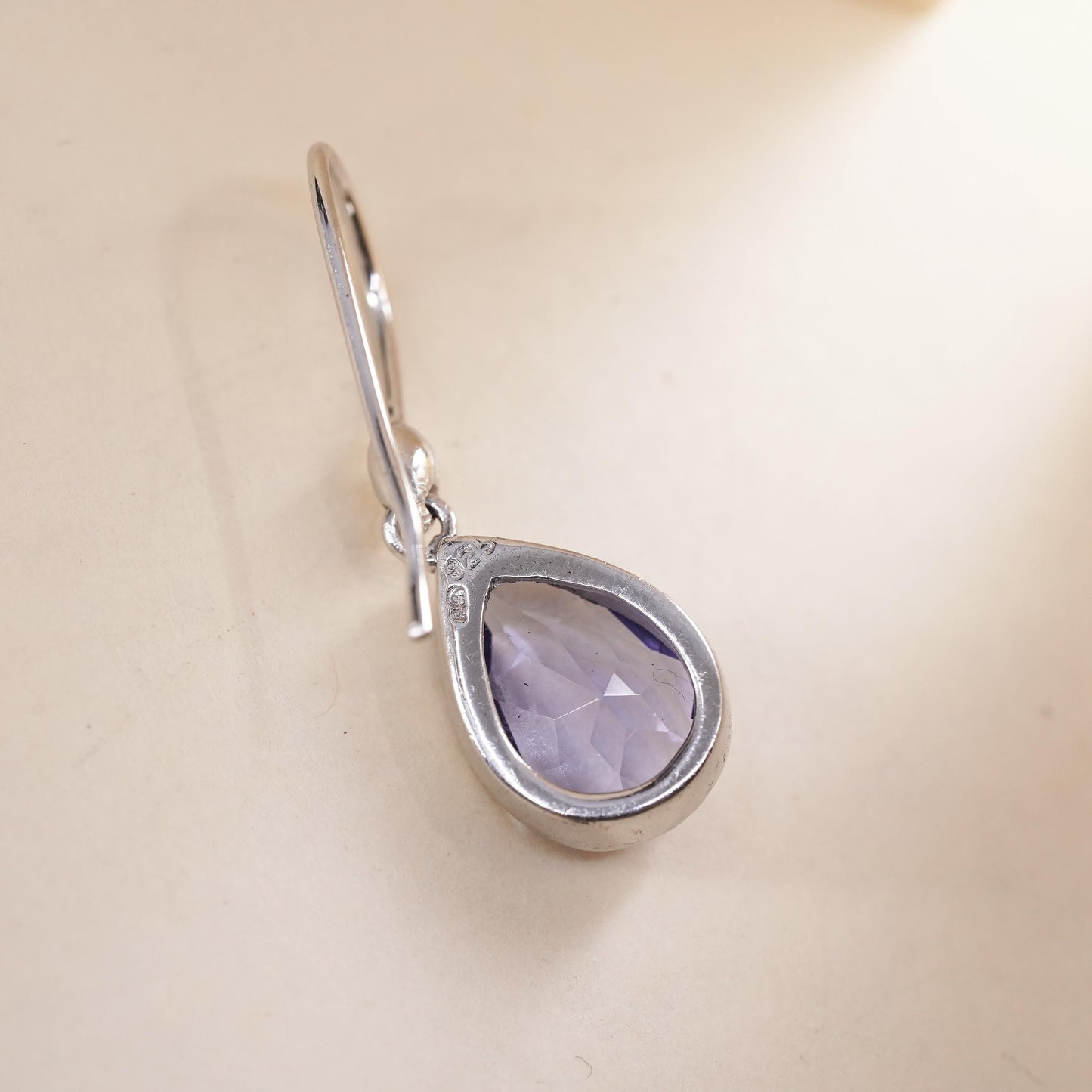Vintage sterling silver 925 handmade single earring with teardrop amethyst