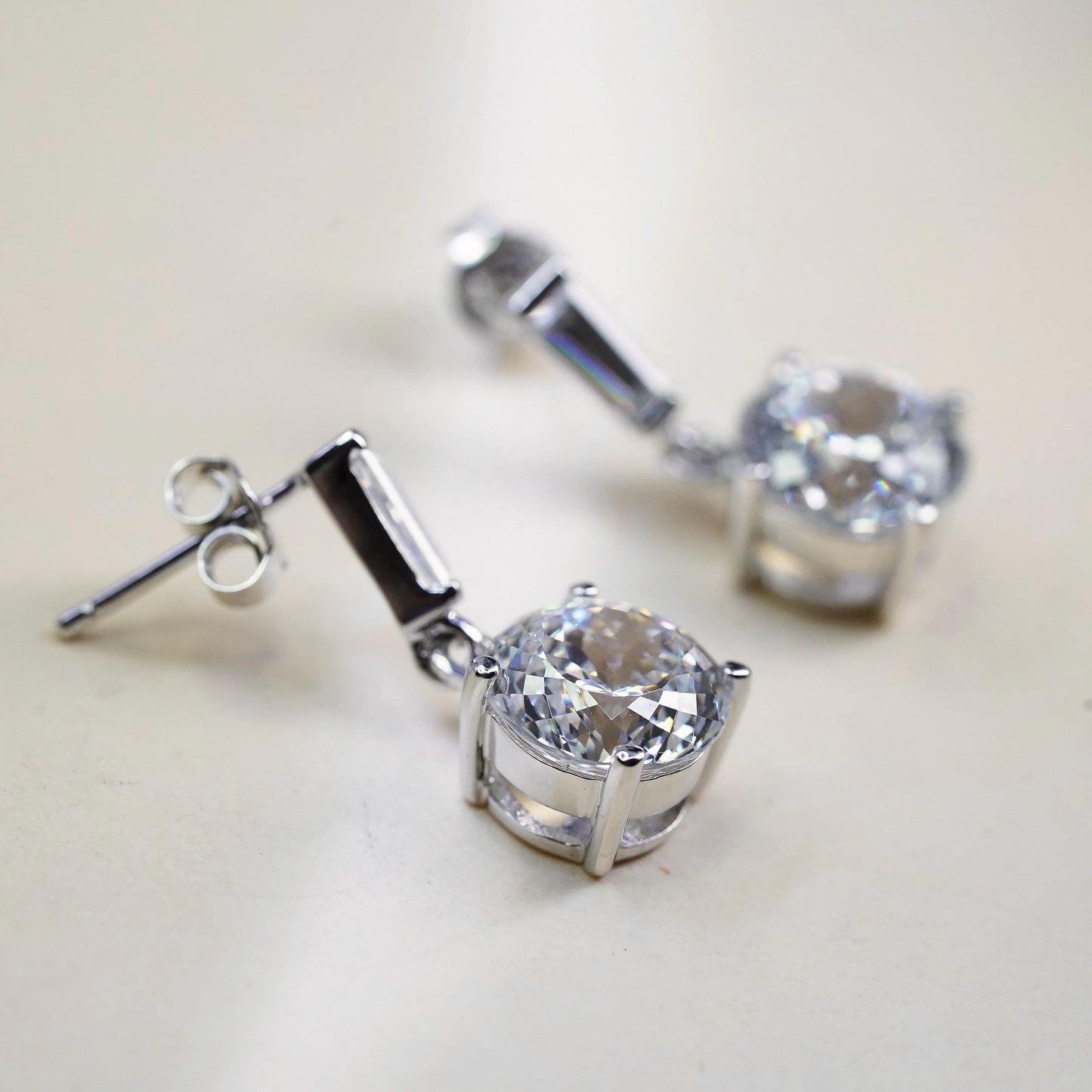 Vintage sterling silver handmade earrings, 925 hoops with round cz
