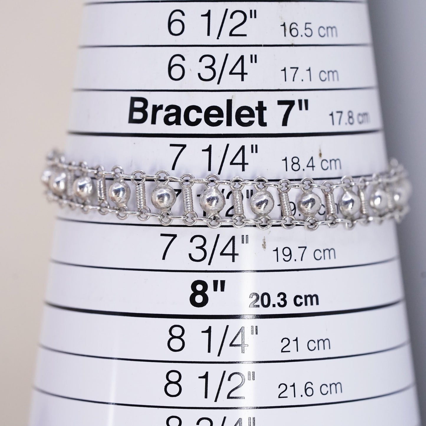 7.5”, Vintage sterling silver handmade bracelet, 925 snake chain with 3mm beads