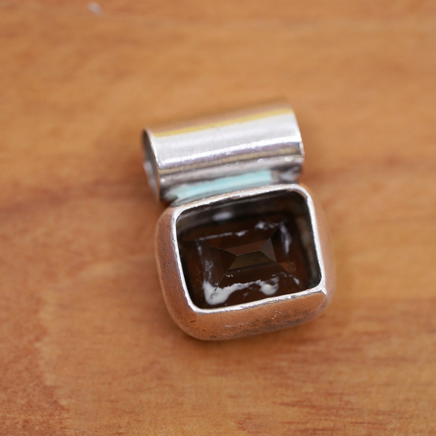 Vintage Sterling silver handmade pendant, 925 charm with smoky topaz