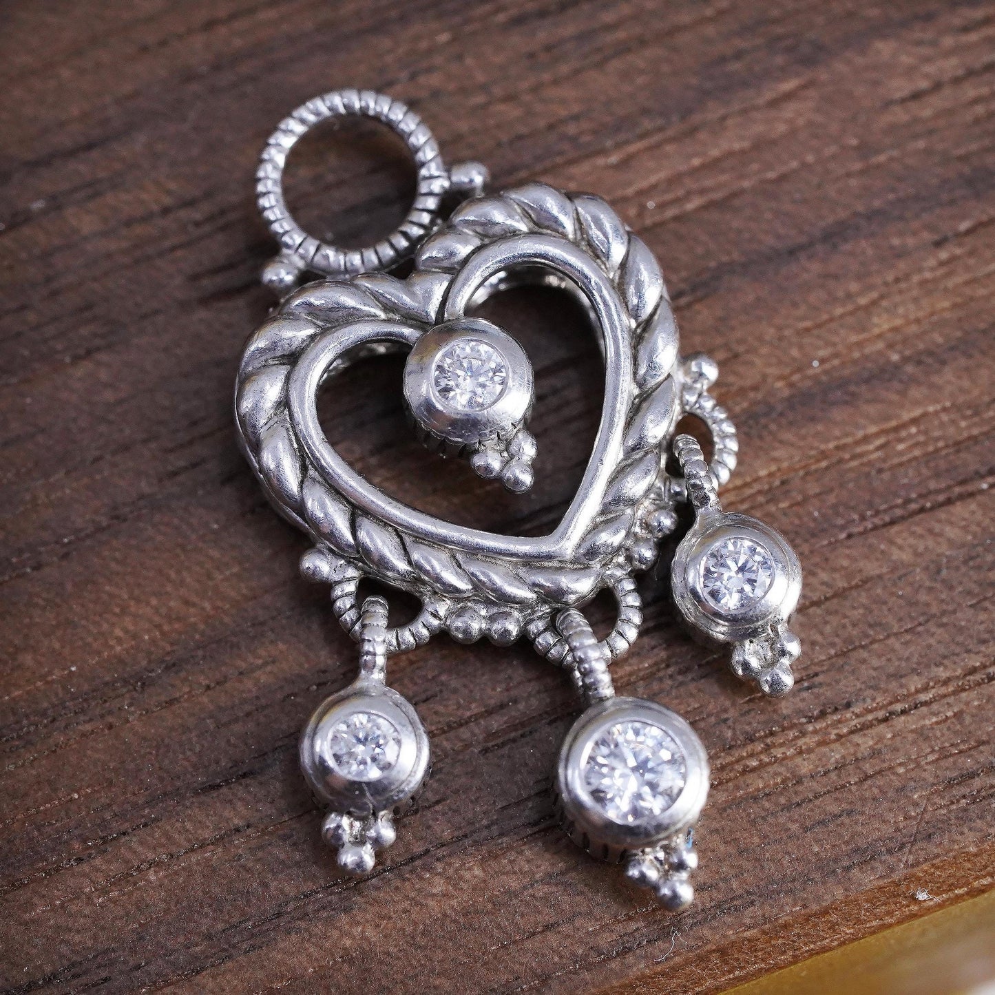 Vintage Judith Ripka Sterling silver handmade pendant, cable 925 heart with Cz