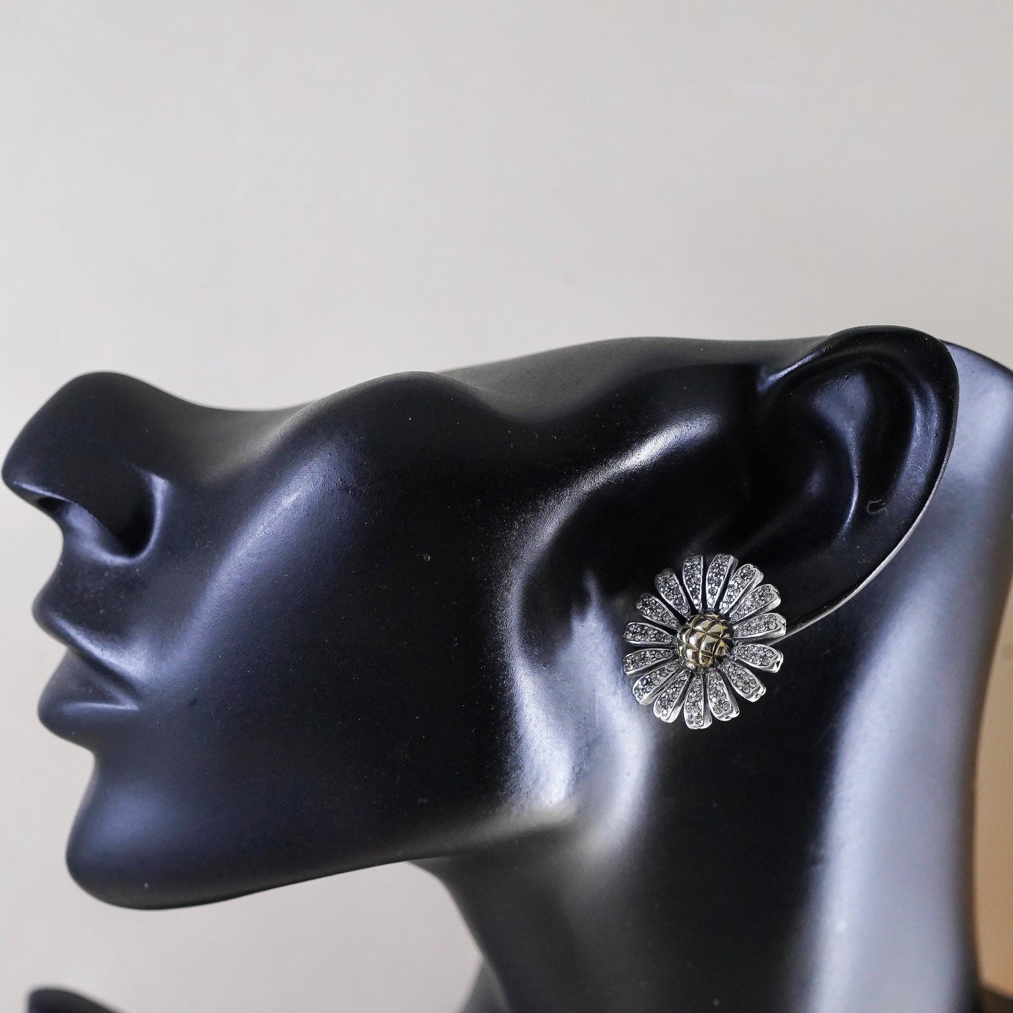 Vintage MMA Metropolitan Museum two tone Cluster CZ Daisy Flower Studs Earrings
