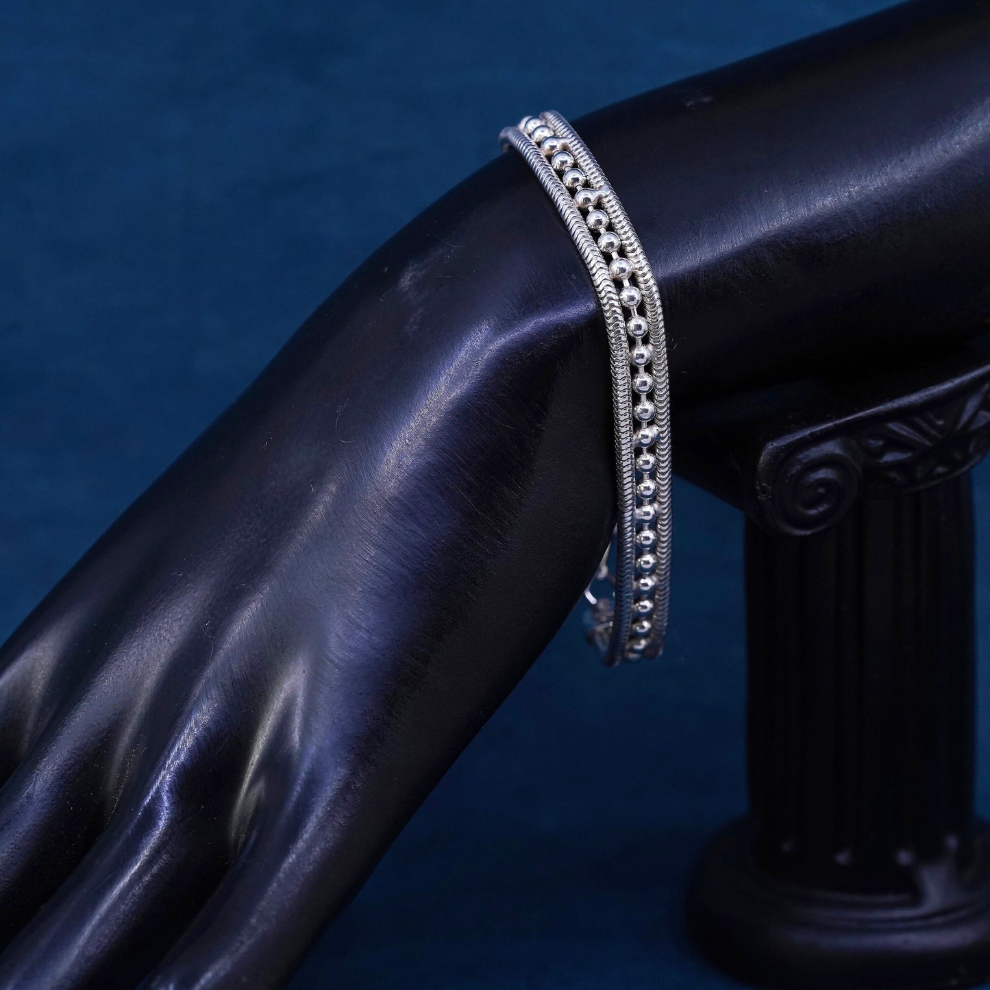 7.25", Sterling silver handmade bracelet, 925 silver snake chain with beads