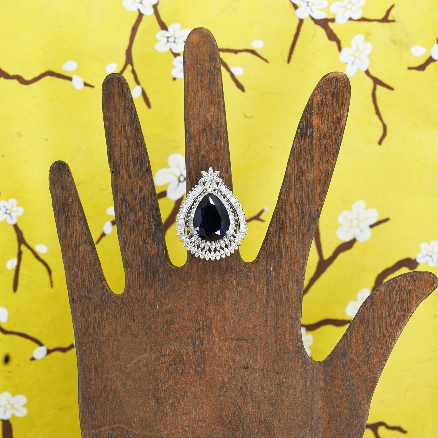 Size 6, Sterling silver handmade ring, 925 band with teardrop blue sapphire