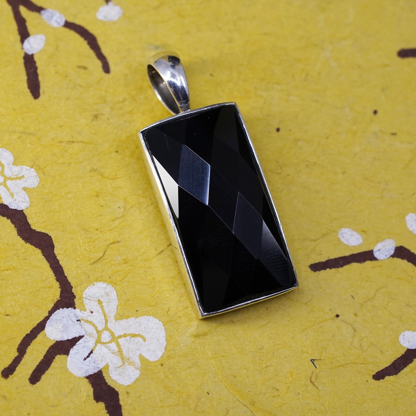Vintage Sterling 925 silver handmade pendant with checkerboard obsidian