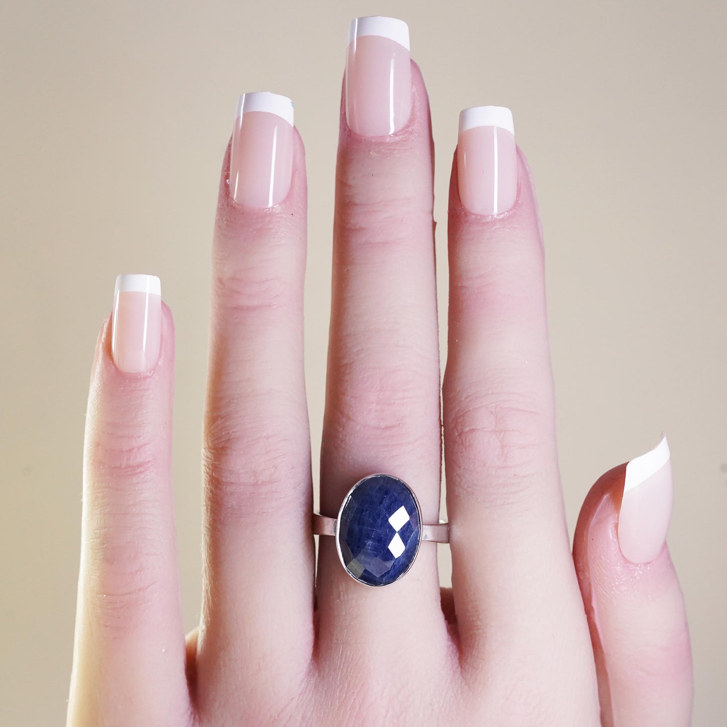 Size 9, Vintage sterling silver ring, 925 band w/ oval checkboard cut sodalite