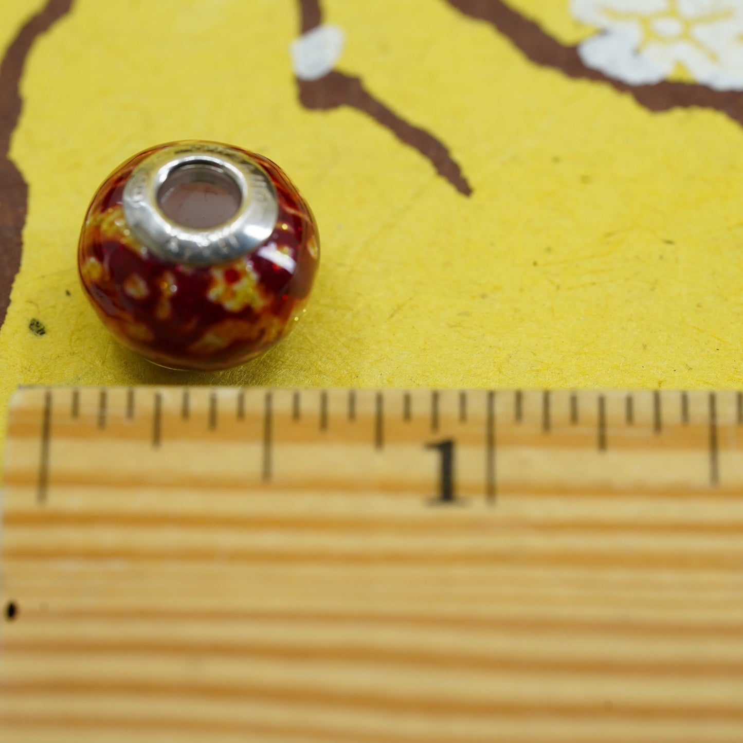 Vintage handmade red Murano glass bead Sterling 925 silver charm