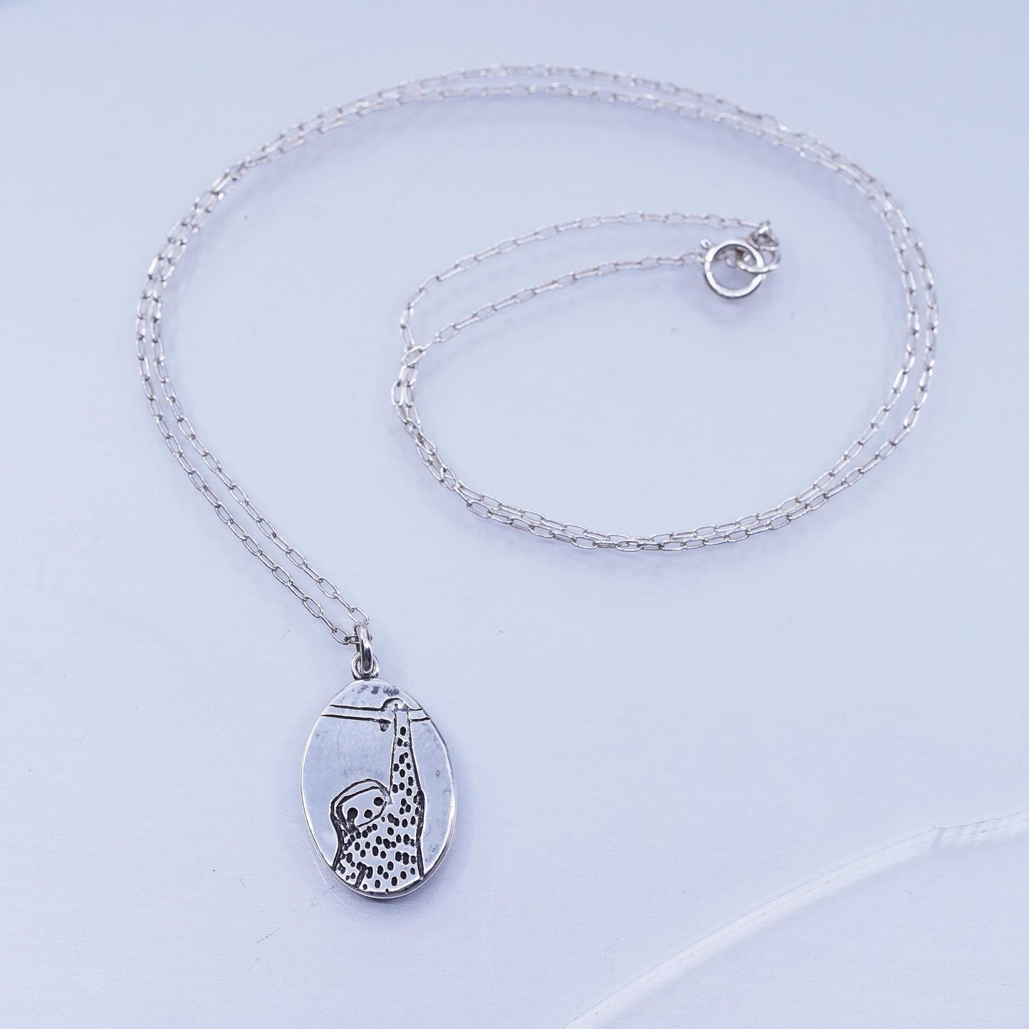 20” Sterling 925 silver circle necklace tag pendant sloth keep calm hang on