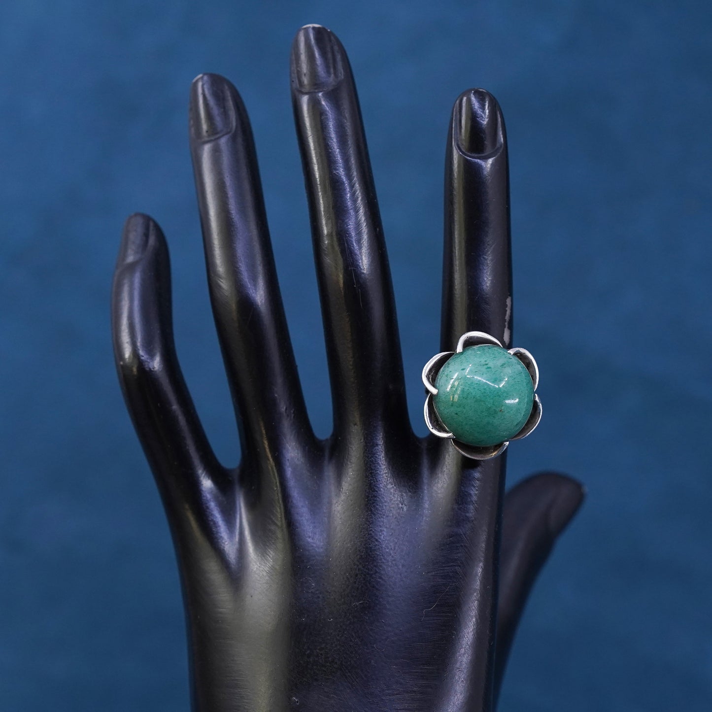 Size 5.5, vintage southwestern SP sterling 925 silver handmade crown ring jade
