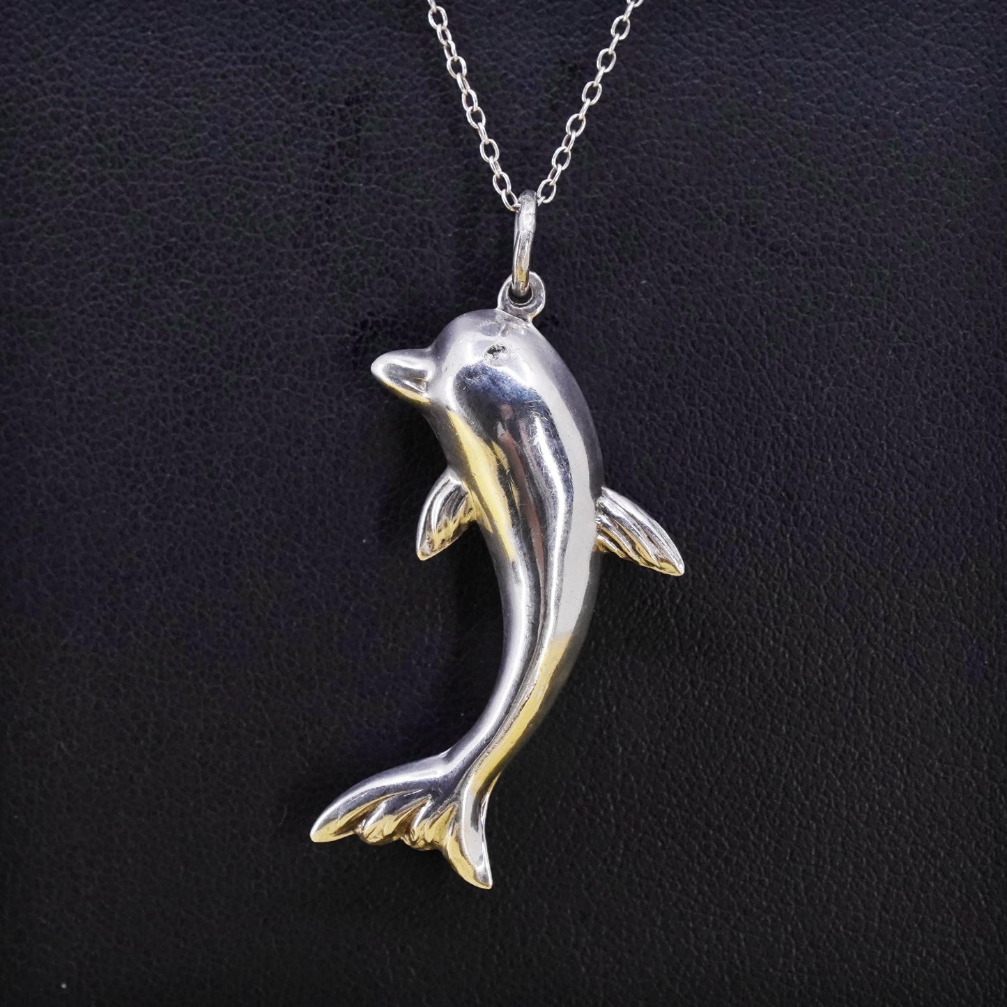 Vintage Sterling silver handmade pendant, 925 dolphin charm