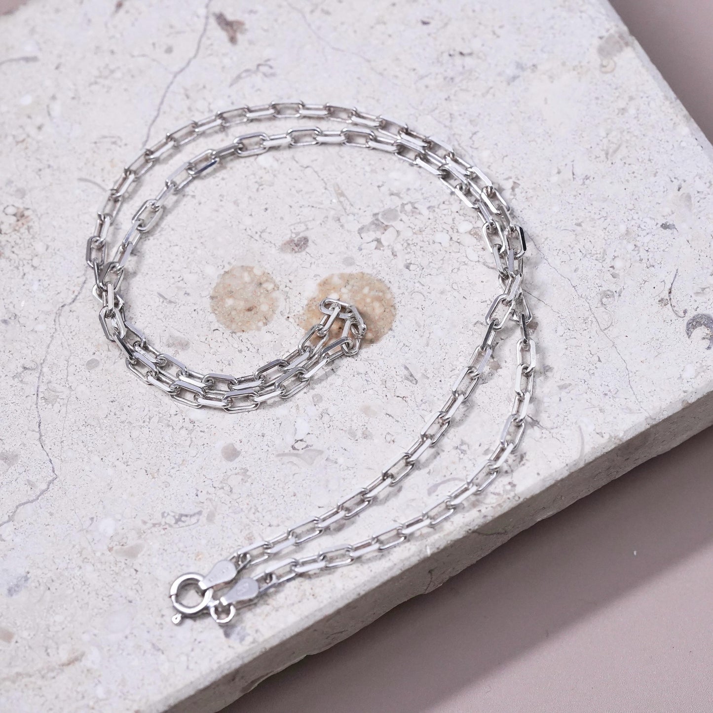 16", 3mm, vintage Sterling silver handmade necklace, 925 elongated link chain