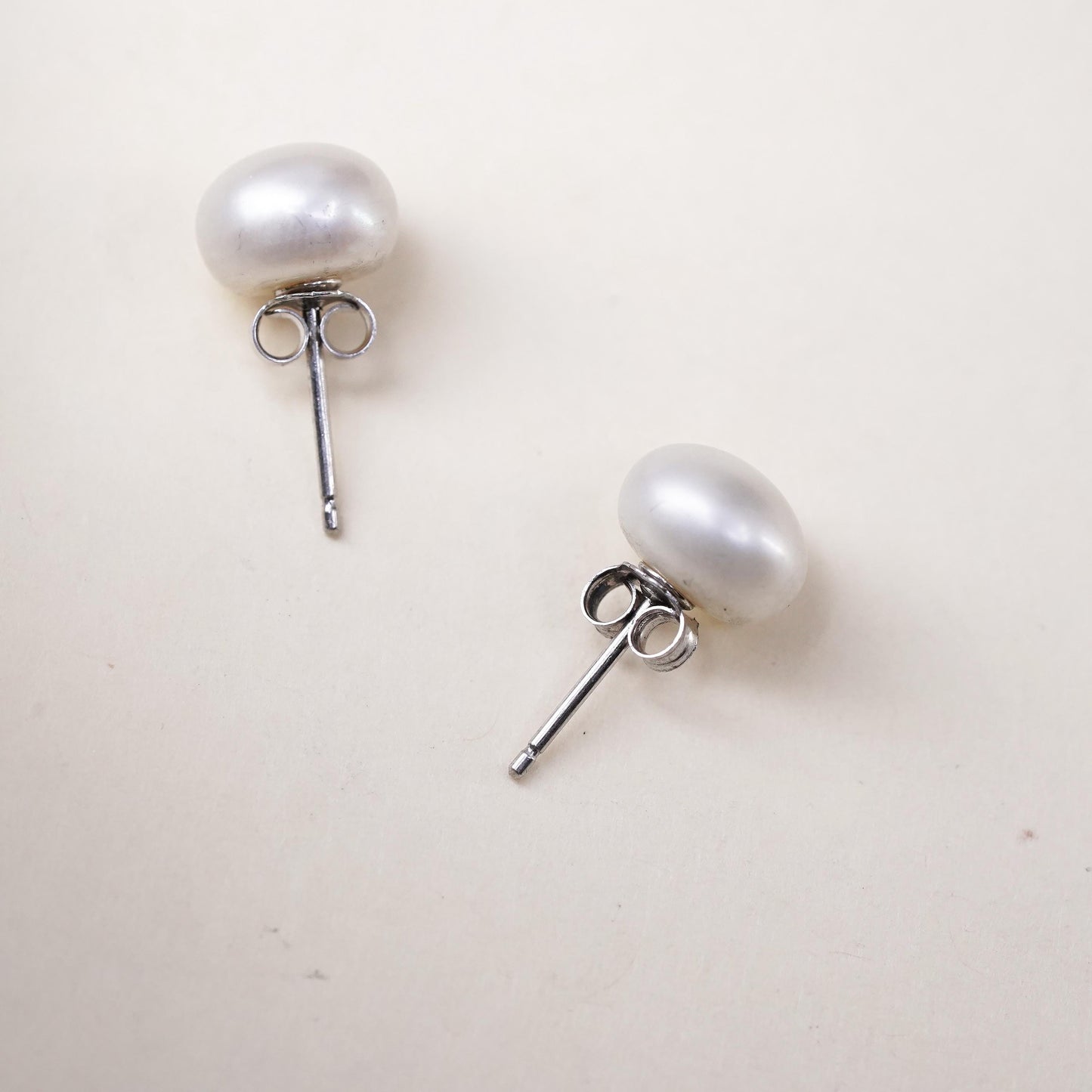 8mm, Vintage sterling silver handmade earrings, 925 studs with freshwater pearl