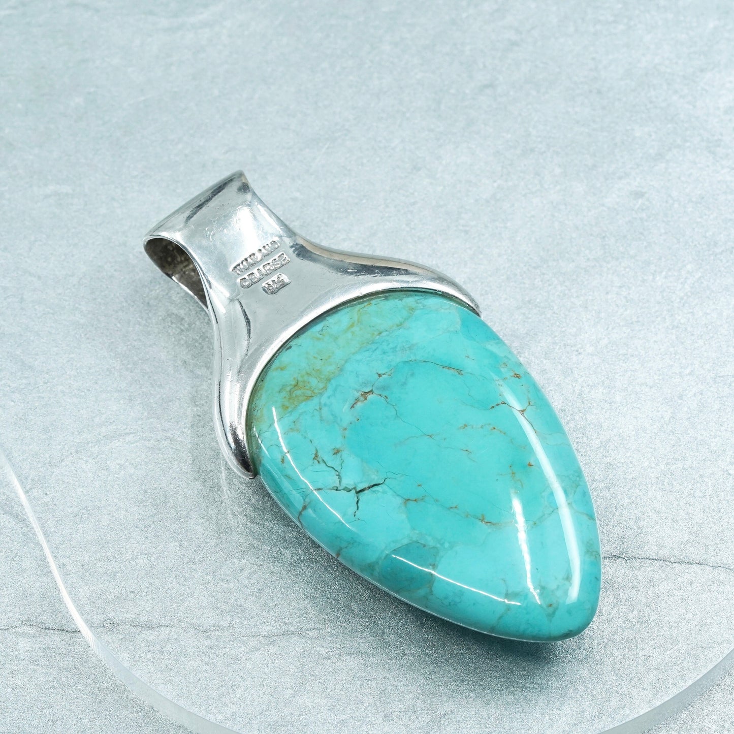 Vintage Barse sterling 925 silver handmade huge turquoise pendant charm